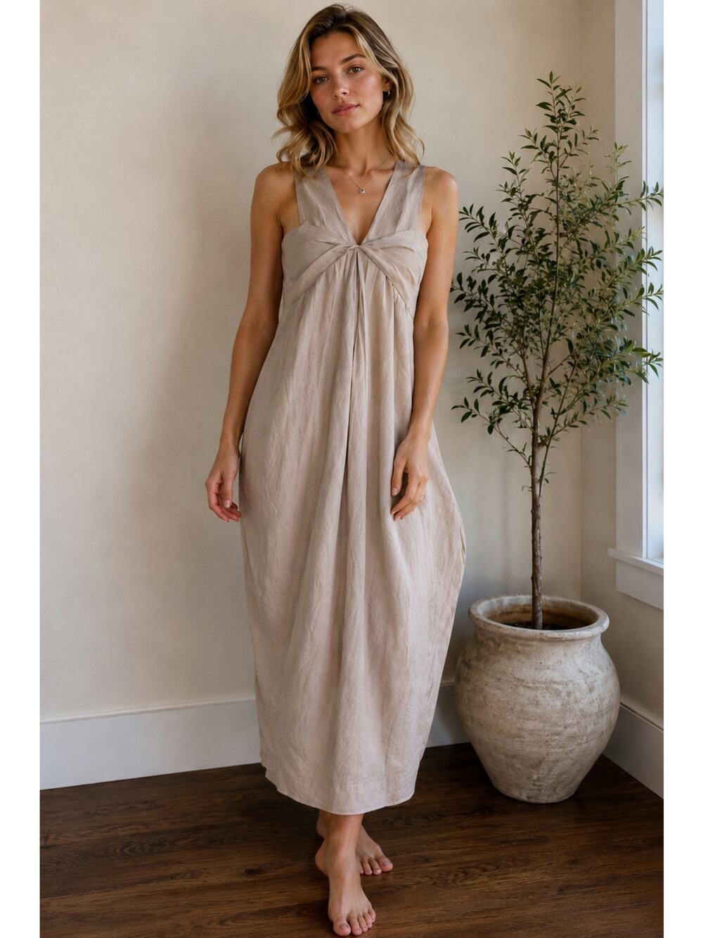 Zero + Maria Cornejo Sz 8 100% Bamboo Cocoon Dress Beige Tulip Midi USA